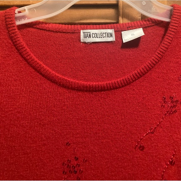 Tian Collection Red Knit Sweater with Sequins Front & Beaded Hem - Picture 4 of 16
